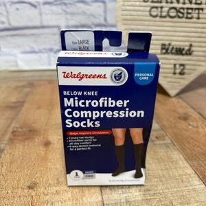 Walgreens Microfiber Compression Socks, Knee High Black, large nwt